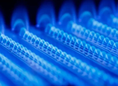 Blue,Flames,Of,A,Gas,Burner,Inside,Of,A,Boiler